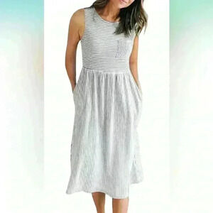 MEROKEETY Women's Sleeveless Striped High Waist T Shirt Midi size large